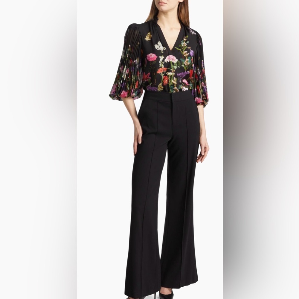 Alice + Olivia Ilan Pleated Floral Print Blouse - Picture 2 of 7